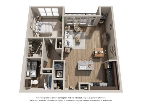 Floor plan for 1 bed, 1 bath, 1031 sqft